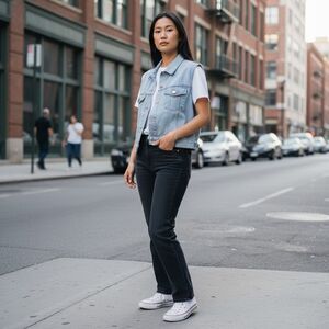 California Influence JUNIORS GIRLS JEAN VEST, SIZE Large BUTTON CLOSURE